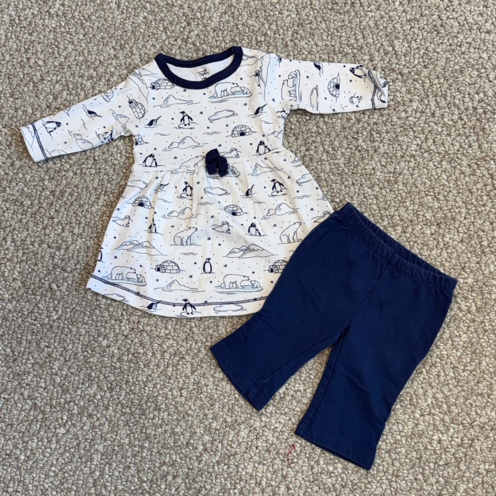 Touched by Nature Baby Girls Arctic Animal Dress & Leggings Navy Size 3-6 Months